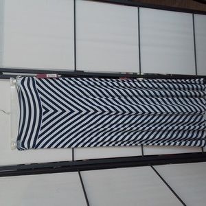 Blue and white stripped midi skirt